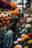 Placeholder: A person looking at flowers