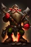 Placeholder: gnome warrior enraged fury berserker fantasy barbarian armored wild savage angry axes cleaver attack striking