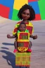 Placeholder: futuristic baby carrier in Kente, rusted clocks eyes, cinematic, scaffolding, ghana flag, african pattern symbols, black star, engraved, 8k quality