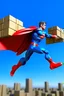 Placeholder: flying superman delivers pallets of goods by cartoons