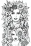 Placeholder: hyper detailed, black and white, thick line, coloring book illustration, lineart, stunningly beautiful woman in flowers