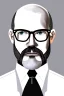 Placeholder: black and white,real estate agent,bald white male with grey beard,55 years old,metal frame glasses,, necktie,portly,detailed drawing,white background