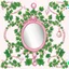 Placeholder: Create an Artwork of a Mirror with ivy branches and pearls necklace, Like a creative Logo for a Varasity Jacket to put a random number uin it, Vector illustration. Colors should be pink and green