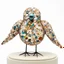 Placeholder: a surrealist sculpture of a bird made of buttons by artist "Betye Saar",by artist "Meret Oppenheim"