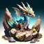 Placeholder: Generate an image of a cute teenager dragon representing earth, larger than the baby dragon, with rock formations or crystal clusters on its body.