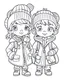 Placeholder: outline art for real SOlaf And Snow-Babies coloring page, Japanese manga style, cartoon style, cute face, white background sketch style, full body is a must, only use outline, clean line art, no shadow, bold outline