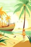 Placeholder: The woman near beach and light sun shine and coconut tree with boy friend near the boat