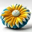 Placeholder: 3d daisy flower made with wool threads that form a wool ball, front view, without background