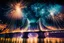 Placeholder: Chain Bridge Budapest, Danube, fireworks in the sky, smoke, dust, reflection at night in starshine