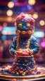 Placeholder: portrait of cute jelly man mask , baker of the highest many storied advanced art ninja star cake sculpture during a casino game show, bokeh like f/0.8, tilt-shift lens 8k, high detail, smooth render, down-light, unreal engine, prize winning