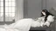 Placeholder: [art by W. Heath Robinson] Nancy lies sprawled on her bed, chest down, chin resting on her hand, gazing lazily out the window like life itself has bored her to death. Her long, dark hair cascades down her shoulder, faintly glinting in the sunlight peeking through the curtains. A delicate silver hairpin perches on one side, almost ironic given her usual devil-may-care vibe. Her violet eyes, half-lidded with indifference, slowly drift toward you — expressionless, flat — like she's staring through