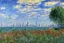 Placeholder: Sunny Day, futuristic buildings near the tree and lake zone, sci-fi, tendency to claude monet, realistic vision