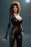 Placeholder: Rene Russo as evil queen in black leather, busty, cleavage, angry, stern look. character design by cory loftis. unreal engine 5, artistic lighting, highly detailed, photorealistic, fantasy