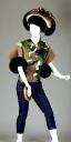 Placeholder: Lively fleshy Asian woman black hair. thick thigh, thick calves. Style: Haute Couture, 1920's, late nineties, street style.Mantle is sewed of recycled Denim and sewed together of camouflage pieces.Big headphones, with gold rings, is merged with small felt cap with small visor. A bag is integrated to the mantle. Patterns are composed of orange, cream, blue, lilac and purple. blue latex somewhere. It is with big bright purple felt tippet and cream-colored-hood. mantle is merged with tippet.