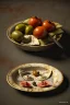 Placeholder: Ravioli by renaissance style still life oil painting, dish, natural tomato, albahaca, olives, olive oil, moisture, art, natural, ornaments, marble, gold, high kitchen, smooth, gradient color background, unreal engine 5, ray tracing, RTX, lumen lighting, ultra detail, volumetric lighting, 3d.