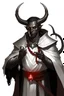 Placeholder: En Young male Black skin black hair tiefling Wizard with large horns glowing Silver and White symbols Everywhere on his body. He's wearing silver and White Rope and a silver cloak. His horn a perfectly place on acet from the front to the back pointing upwards with glowing Red cat Eyes. His close is elegant get simple his horns Are Same size.