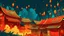 Placeholder: fantasy cartoon style illustration: bamboo firecrackers make loud noises in a small Chinese village