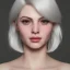 Placeholder: potrait sexy girl hot, close-up, short hair, white color hair, smile, , 8k ,rtx ,eyebrows like serious,facing left, hyper realistis