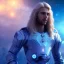 Placeholder: Beautiful cosmic man, blue eyes, long blond hair, smiling, cosmic suit, full body, galactic backdrop, soft lighting, hyper realistic, unreal engine 5, 16k