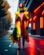 Placeholder: Dragonman futurista, hombre con antifaz, botas, color rojo y amarillo, 8k