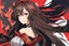 Placeholder: woman with long brown hair and red eyes from Genshin Impact, intricate background, intricate face, fire archon, anime style, dynamic composition