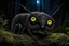 Placeholder: The nocturnal forest creature shown in the picture, the Nosferat, is able to find its way around in the dark (with its two large yellow glowing eyes). On its head, it wears elongated, dark ears and two thin antennae-like hairs, with which it can hear and recognize even the tiniest sounds. A (its body is slender, with smooth black-silver scales), so it can hide very well. It feeds on predatory forest animals and birds, and also sucks their blood. Its two front needle-like teeth help it suck blood