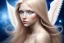 Placeholder: beautiful angel woman, blue eyes, blond long hair, stars