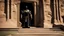 Placeholder: black king stands in front of huge door in mountain