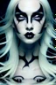 Placeholder: A beautiful Goth girl, dark black makeup, dark under eyes, white hair, action image of her braking water surface, freedom, dramatic, highly detailed, 8k, abstract