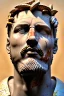 Placeholder: Ultra Realistic image, Roman sculpture, white marble material, Lionel Messi, gold laurel leaves crown, god crown, gold veins, gold ornaments, Renaissance style, sun rays background, waist up portrait, epic, celestial, cinematic lighting, God lights, 4k resolution, smooth details, soft lighting, unreal engine 5, art station, substance 3d.