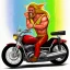 Placeholder: Hulk hogan riding a motorcycle across a rainbow