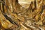 Placeholder: A brown canyon with an underground mine designed in Chinese paper art painted by Jackson Pollock