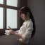 Placeholder: female student studying by the window, anime style, full body, cool face, unreal engine 5, cinema4d, sun light, studio lighting --ar 1:1 --v 4