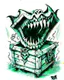 Placeholder: mimic treasure chest with teeth rpg art black and white sketch