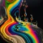 Placeholder: rainbow liquid painting transforming into a vinyl