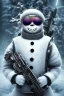 Placeholder: Snow man like a cyborg,with sunglasses,with gun,detail,textures,cinematic