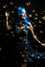 Placeholder: Girl with blue hair in black and gold dress dancing with butterflies