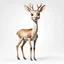 Placeholder: full body of a bald white tail deer standing with big smile facing the left and big eyes looking to the left , on white background, in the style of 'My Little Pony'