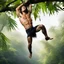 Placeholder: Tarzan upside down despite growing up in London he acts like a jungle monkey he wears clothes but hangs upside down in the backyard trees.