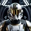 Placeholder: star wars bald male corellian pilot wearing gunmetal grey and black First Order TIE pilot armored flightsuit and helmet with gold trim inside the jedi temple, centered head and shoulders portrait, hyperdetailed, dynamic lighting, hyperdetailed background, 8k resolution, volumetric lighting, light skin, fully symmetric details