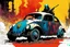 Placeholder: create an abstract, powerful, stripped down, armored, post apocalyptic Volkwagen beetle hot rod with highly detailed features, lost in a horrific industrial wasteland, in the comic book art style of Bill Sienkiewicz, Mike Mignola, and Jean Giraud Moebius , searing lines , forceful strokes, precisely drawn, inked, and colored