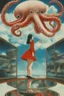 Placeholder: girls leg, Octopus وcloud in blue sky, a red lip, collage art, shuji terayama, dreamy objects, surreal, criterion collection, showa era, intricate details, mirror