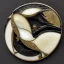 Placeholder: coaster of kingfisher ivory brooch with black pearl inlay, opalescent marble carving, decorative design, classical ornament, highly ornate, highly intricate, highly detailed etching, marble carving, warm lighting, linen backdrop