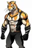 Placeholder: Anime man side character with dark , hybrid with tiger ,small muscles, aged 30, wearing a tiger superhero suit