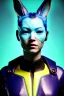 Placeholder: Medium Close Up Portrait, Front image. cyberpunk, rabbit mask, asian woman, cyber hair. Latex suit army. white, yellow, color. Wolverine style. Color background, photo studio. Avatar image, highly detailed, concept art, smooth, unreal engine 5, ray tracing, RTX, lumen lighting, ultra detail, volumetric lighting, 3d, finely drawn, high definition, high resolution.