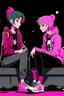 Placeholder: 2D animasyon gece oturmuş birbirleri ile sohbet eden 2 kız kısa saçlı ve daha güzel kıyafetler daha detaylı punk tarzı saçları farklı biri diğerine platonik biri pembe tonlu giyiyor