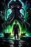 Placeholder: mashup of crime noir and Lovecraftian mythos, heist at sea, supernatural creatures, book cover style, multilayered photography and artwork, wild artistic interpretation, esoteric, cosmic horror theme