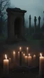 Placeholder: Still from the film, an ancient crypt, a gloomy abandoned cemetery in the background, around a candles