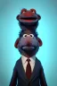 Placeholder: Waist up muppet Portrait, Vladimir Putin as muppet doll, Black suit, photo studio, blue background, unreal engine 5, concept art, art station, god lights, ray tracing, RTX, lumen lighting, ultra detail, volumetric lighting, 3d.