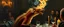 Placeholder: portrait painted by Rembrandt, stupid looking fire breathing dragon fox at banquet